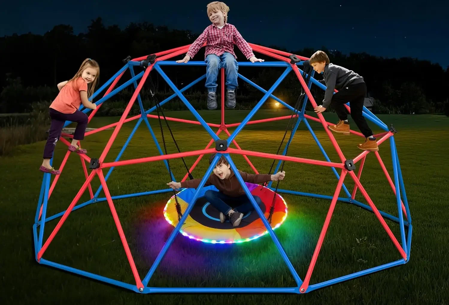 Kids Outdoor Jungle Gym Dome - Hapfan Climbing Dome Swing Set with