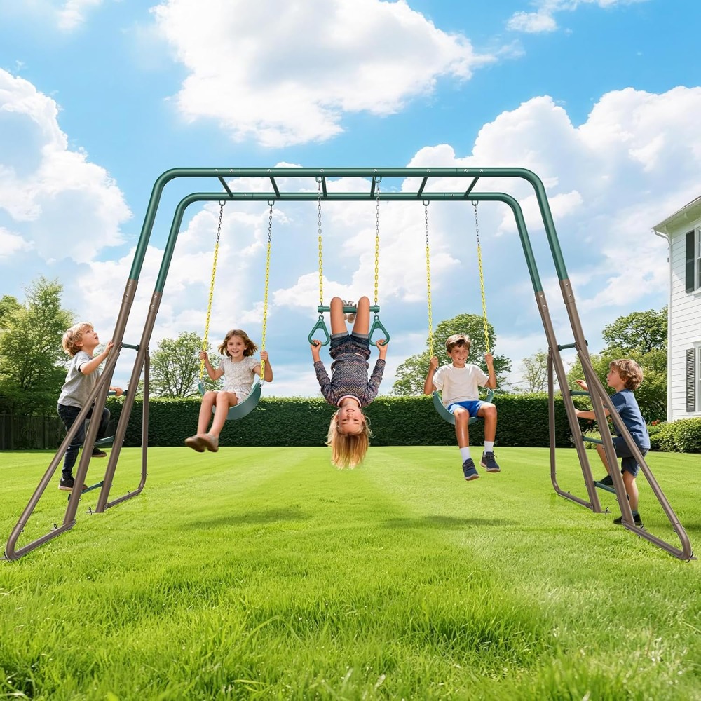 Kids Outdoor Monkey Bar Set - Heavy Metal Outdoor Swing Set with