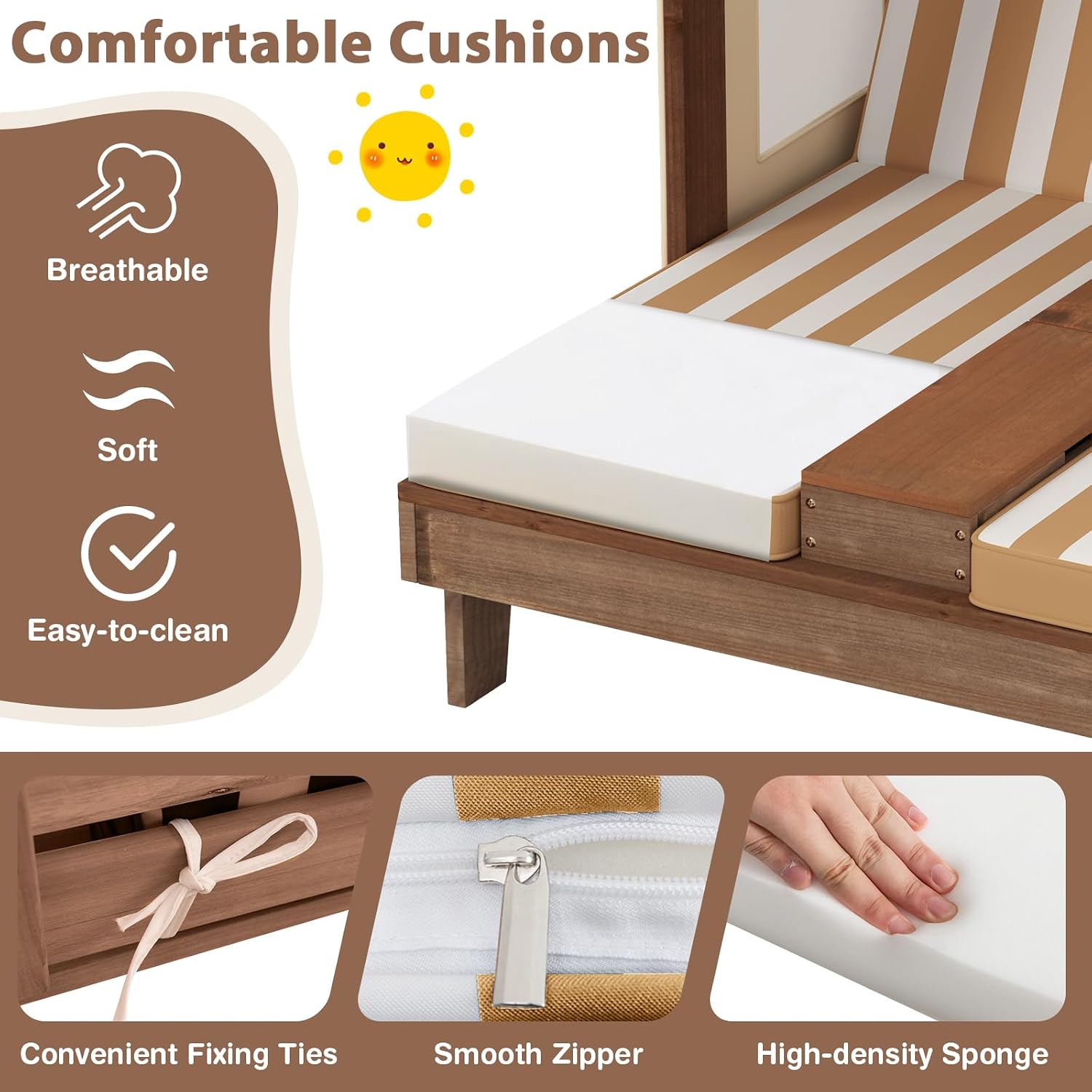 Kids Outdoor Lounge Furniture - Wood Double Kids Chaise Lounge with