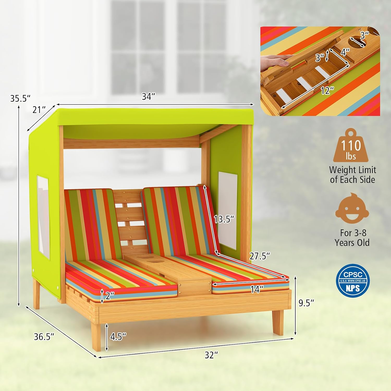 Kids Wood Double Chaise Lounge - огляд і ціна Kids Outdoor Lounge Furniture