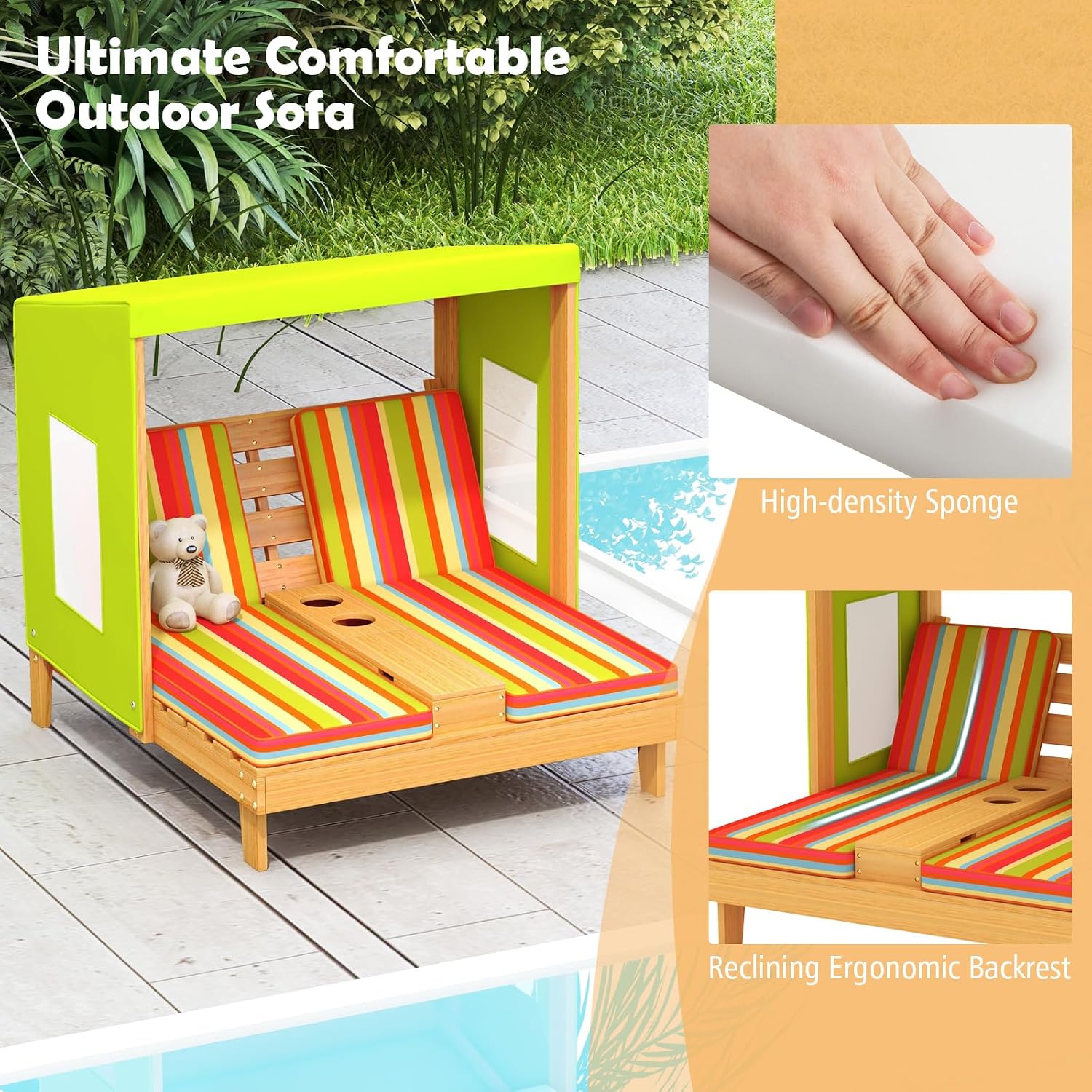 Kids Wood Double Chaise Lounge - огляд і ціна Kids Outdoor Lounge Furniture